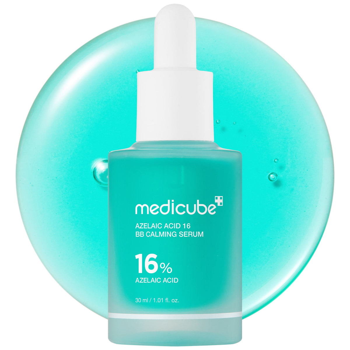 Medicube Azelaic Acid 16 BB Calming Serum - turkusowa butelka z zakraplaczem na przezroczystej kuli | Ellemania
