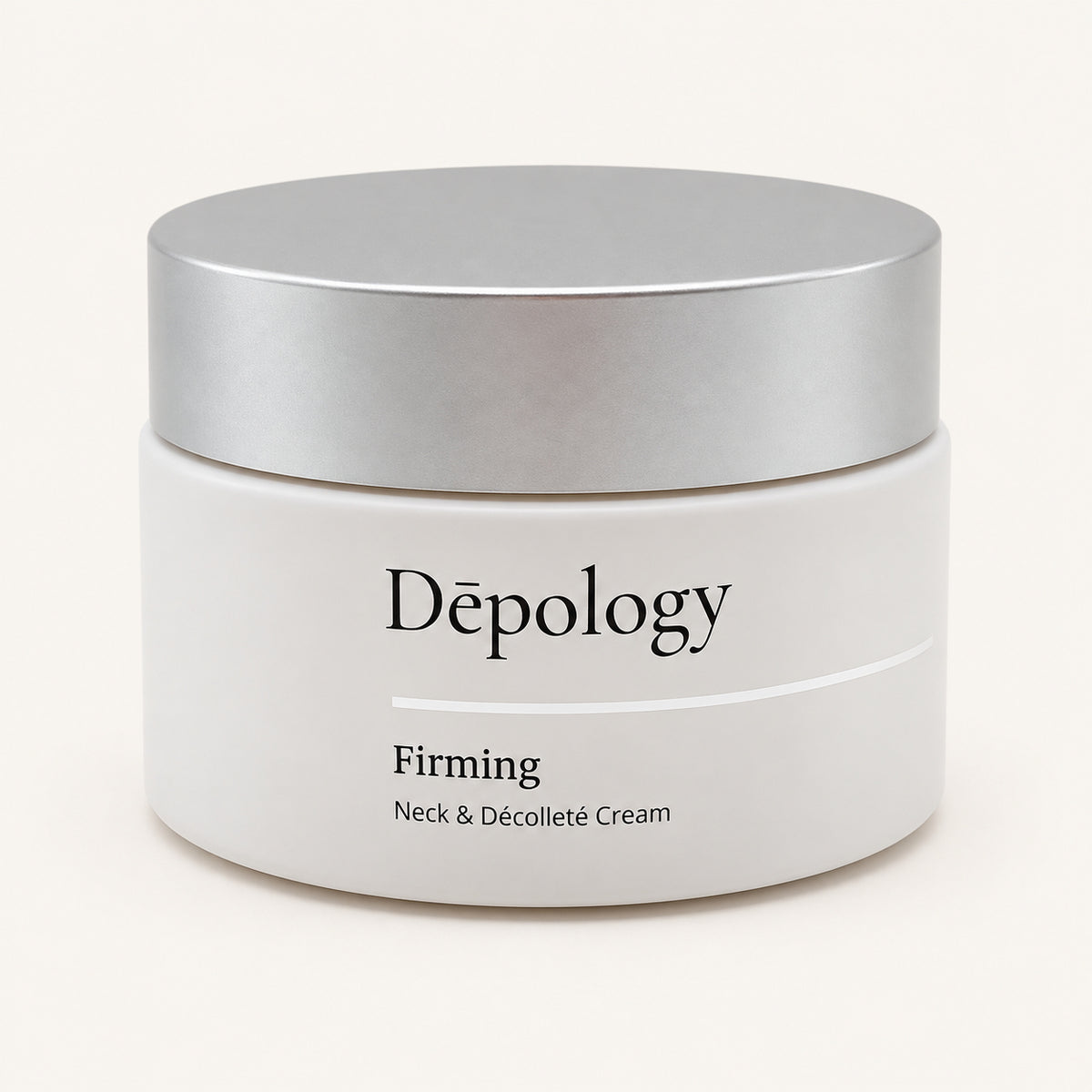 Depology Firming Neck & Décolleté Cream 50 ml - biały słoik z srebrną nakrętką, widok z przodu | Ellemania