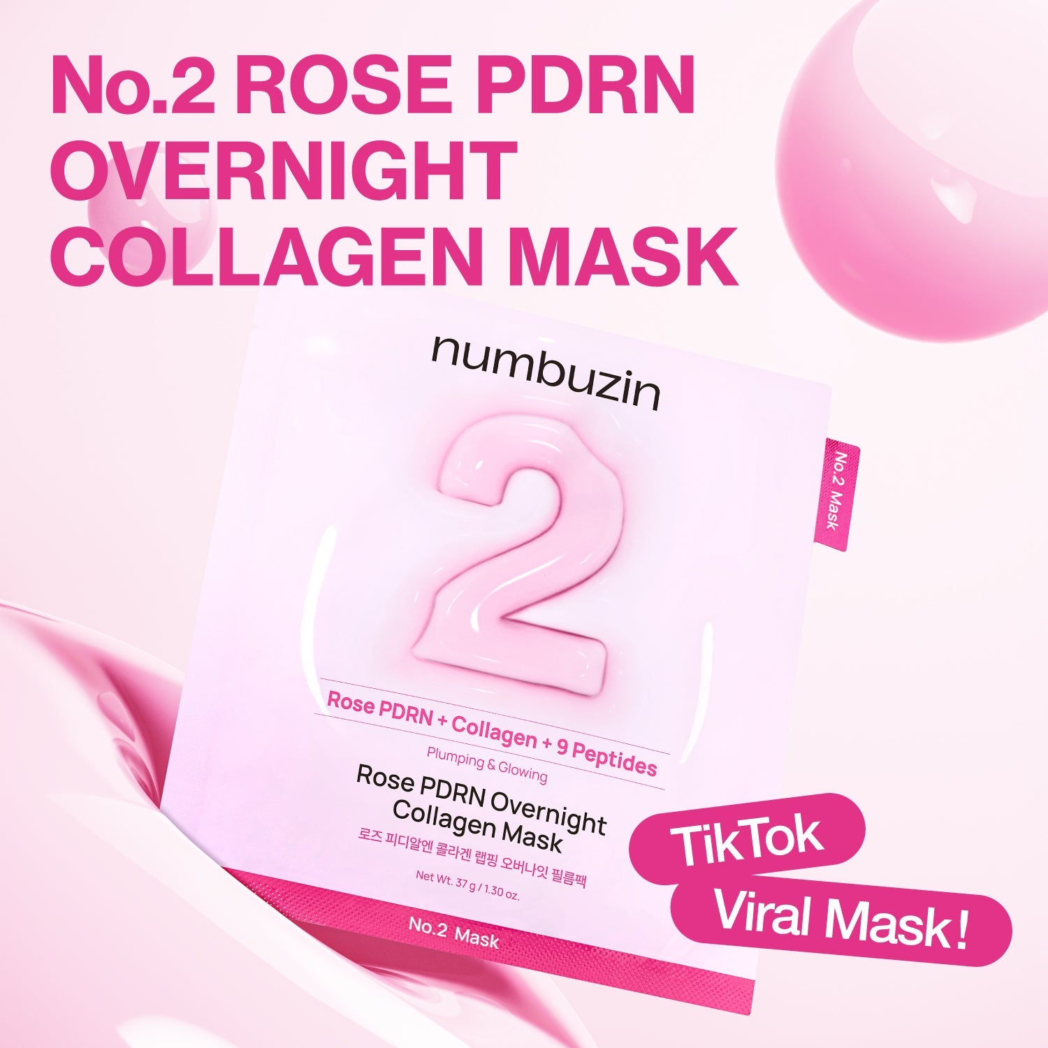 Numbuzin No.2 Rose PDRN Overnight Collagen Mask - kolagenowa maska żelowa na noc zmieniająca kolor 37 g
