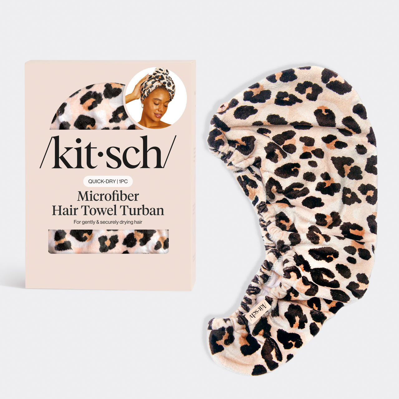 Kitsch XL Microfiber Hair Towel Wrap - szybkoschnący turban do włosów we wzór leoparda
