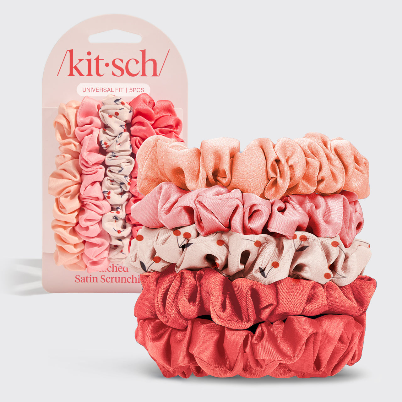 Kitsch Cherry Blossom Ruched Satin Scrunchies 5pc Set - satynowe gumki do włosów w zestawie 5 szt.