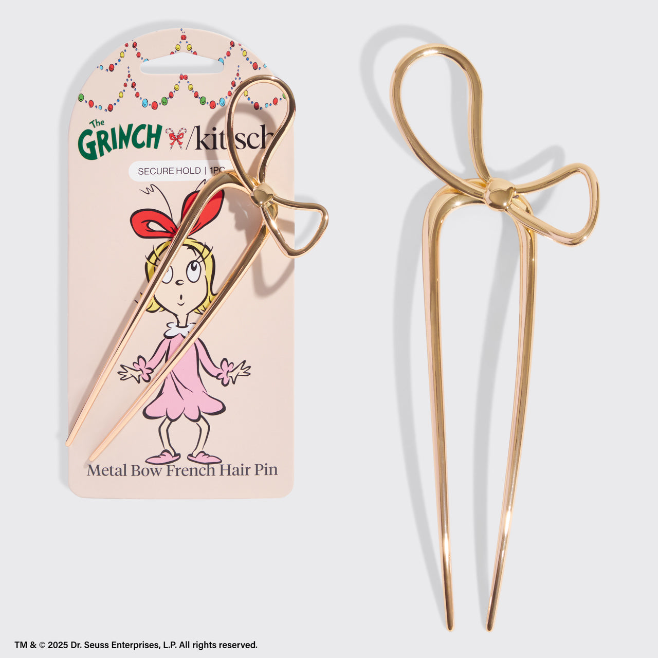 The Grinch x Kitsch Gold Bow French Hair Pin - złota metalowa spinka do włosów kokarda limitowana edycja