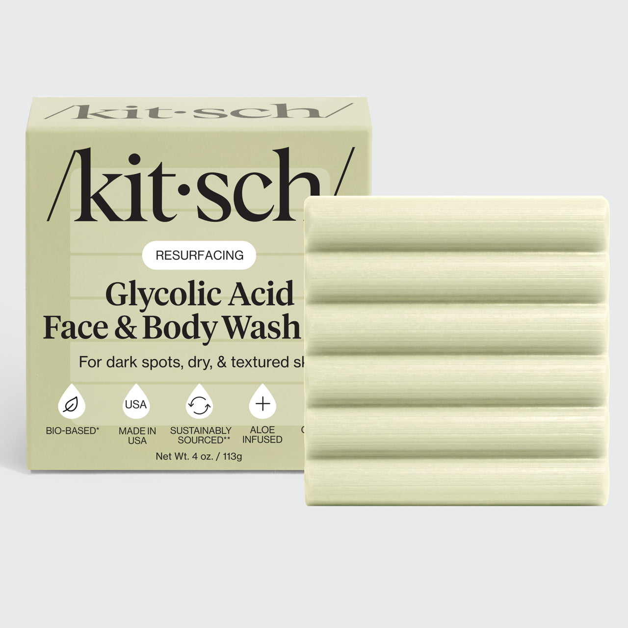 Kitsch Glycolic Acid Resurfacing Face and Body Wash - złuszczająca kostka myjąca z kwasem glikolowym 113 g