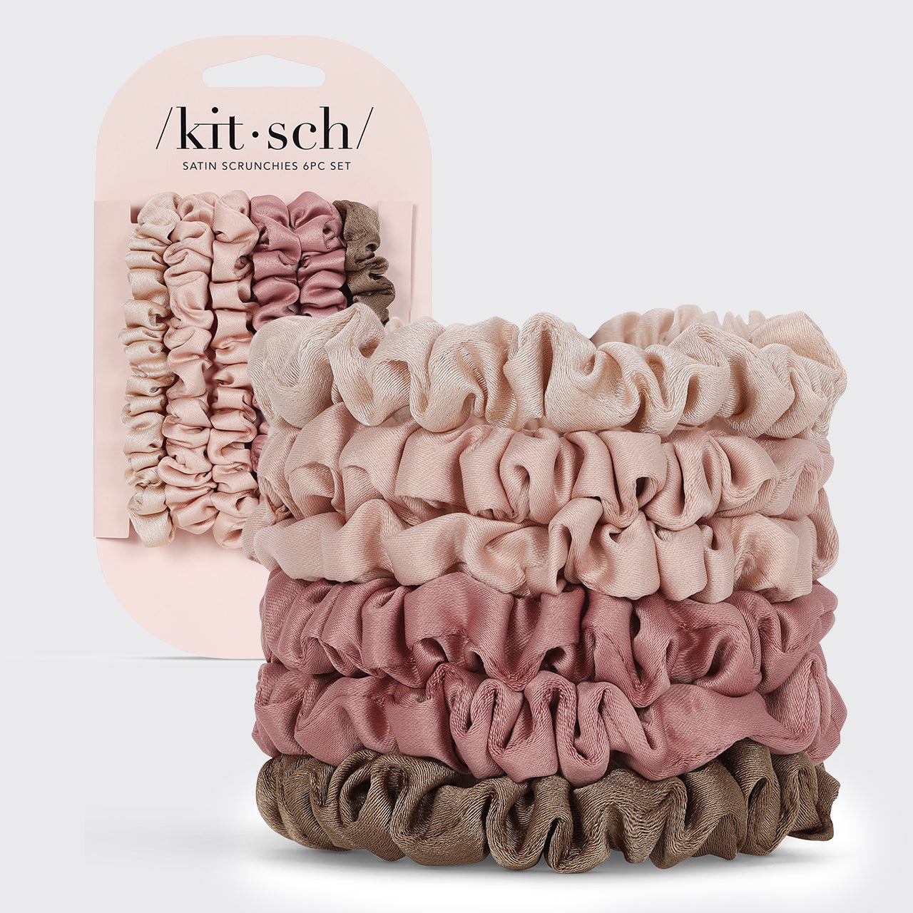 Kitsch Ultra Petite Satin Scrunchies 6pc Set - zestaw 6 małych satynowych gumek do włosów Terracotta