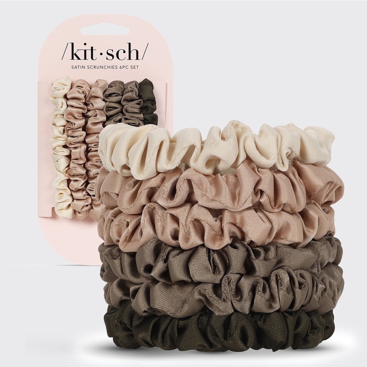 Kitsch Eucalyptus Ultra Petite Satin Scrunchies 6pc set - zestaw 6 satynowych mini gumek do włosów