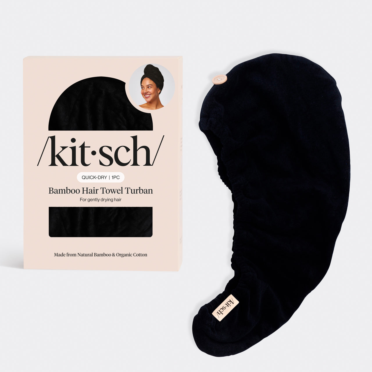 Kitsch Microfiber Hair Towel - Black - ręcznik do włosów z mikrofibry redukujący puszenie