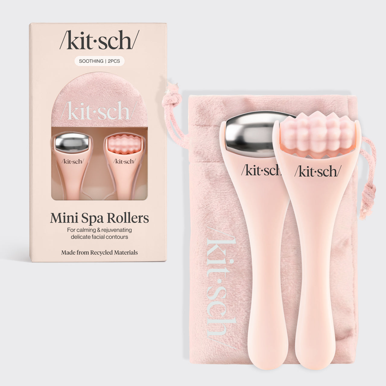 Kitsch Mini Spa Rollers 2pc Set - zestaw dwóch mini rollerów silikonowego i metalowego do masażu twarzy