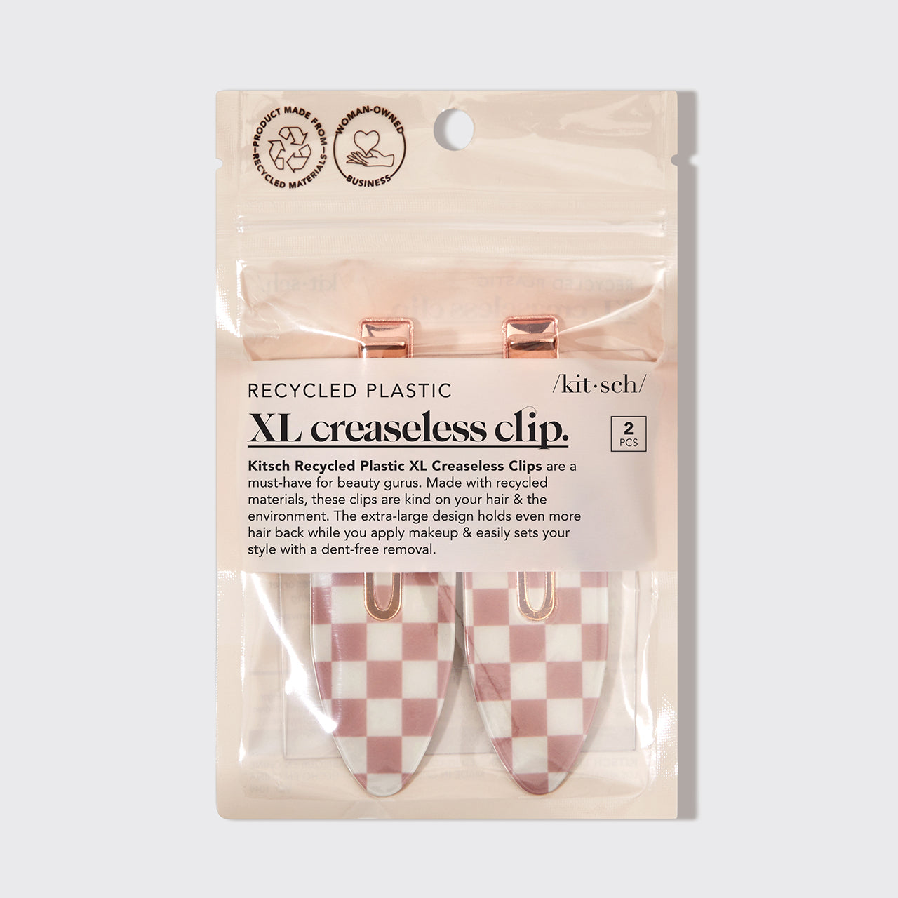 Kitsch XL Terracotta Checker Creaseless Clips 2pc Set