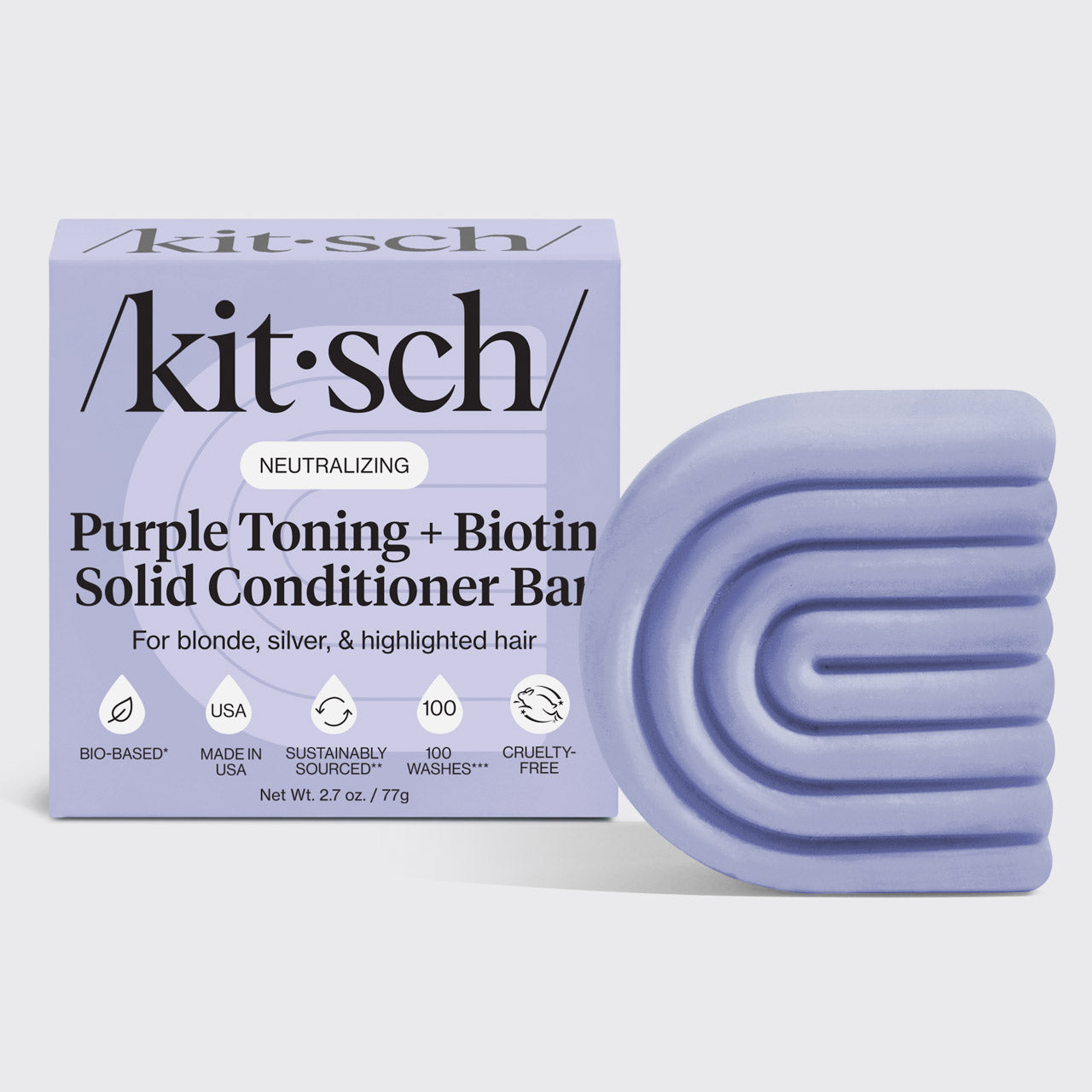 Kitsch Purple Toning Conditioner Bar for Color-Treated & Grey Hair - tonująca odżywka w kostce z biotyną neutralizująca żółte tony 77 g