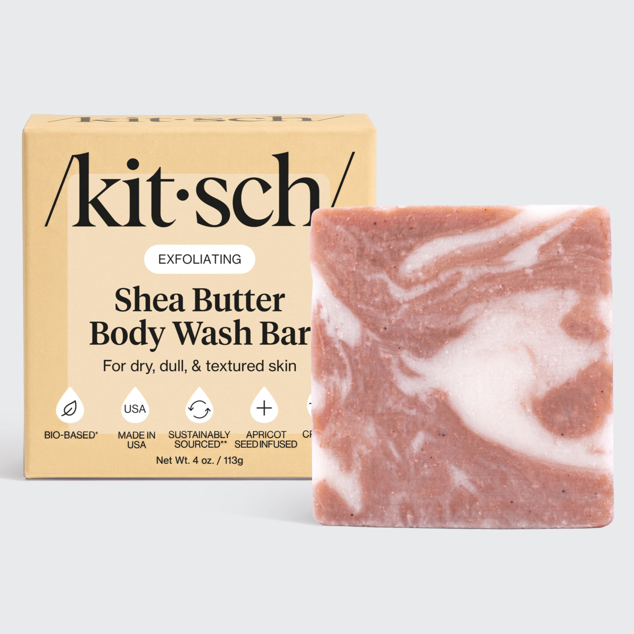 Kitsch Shea Butter Exfoliating Body Wash Bar - nawilżająca kostka do mycia ciała z masłem shea i złuszczającym pudrem z pestek moreli 113 g