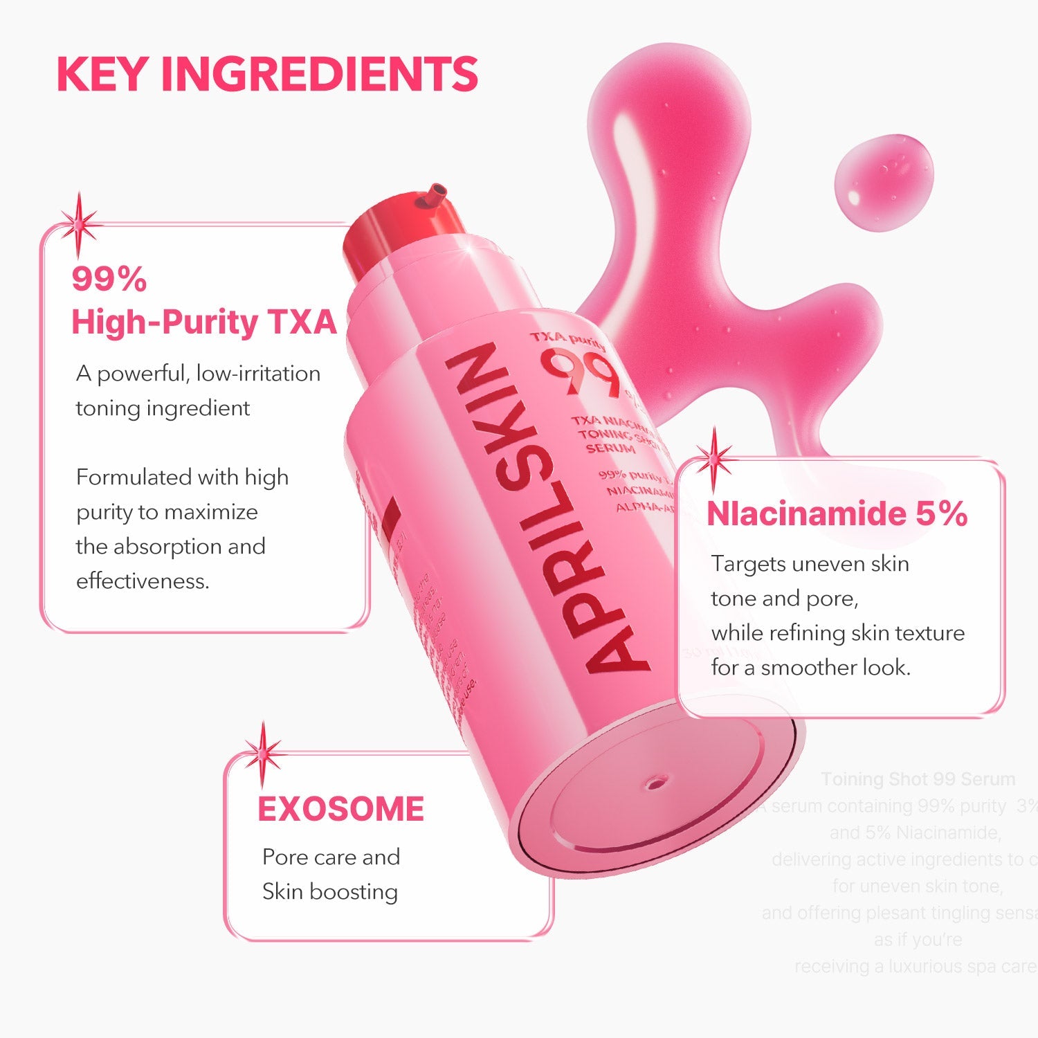 APRILSKIN TXA Niacinamide Toning Shot 99 Spicule Serum - rozjaśniające serum z Tranexamic Acid i technologią Liquid Spicule 30 ml