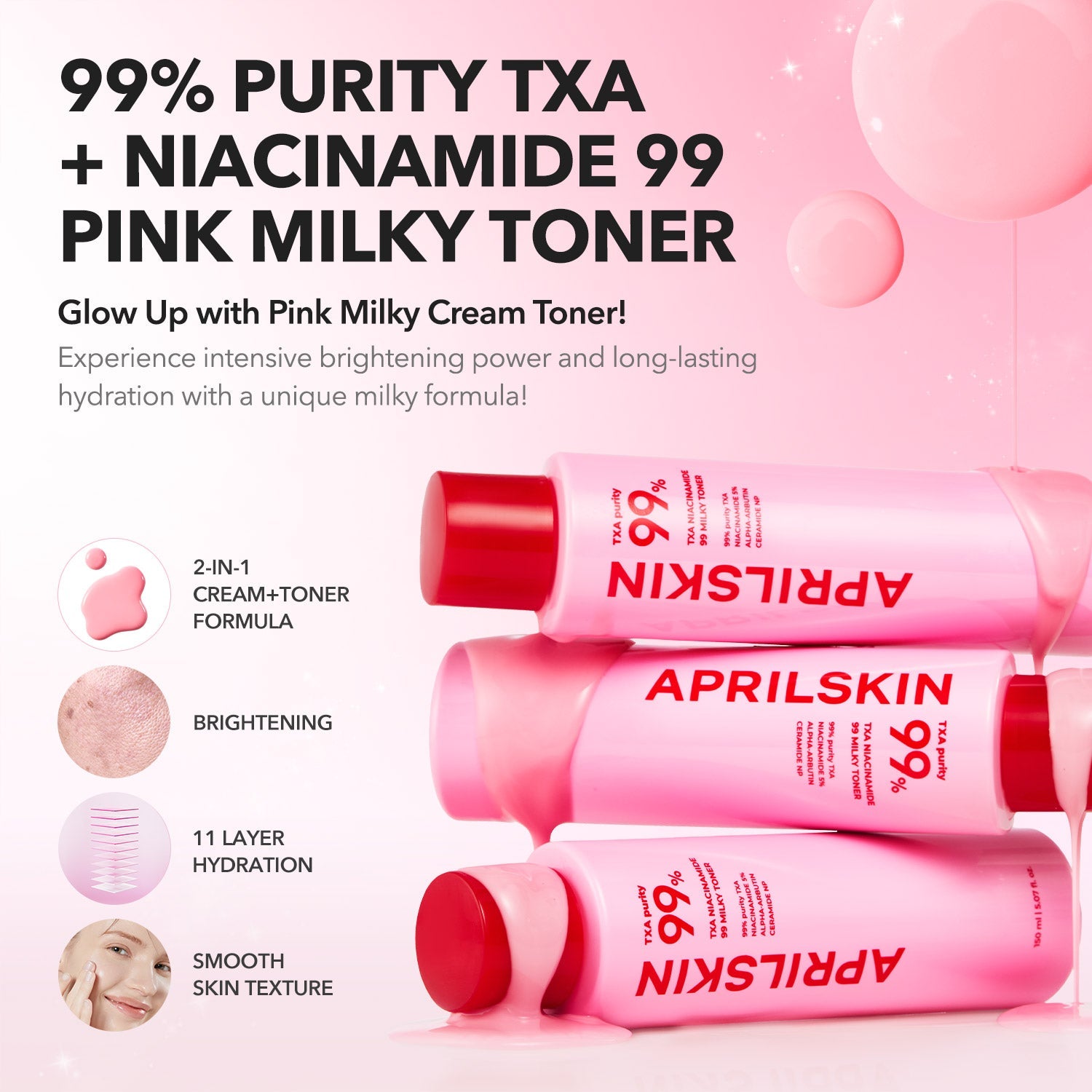 APRILSKIN TXA Niacinamide 99 Milky Toner - rozjaśniający tonik mleczny do twarzy z kwasem traneksamowym 150 ml