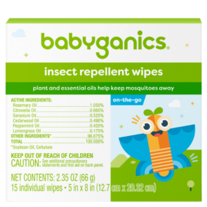 Babyganics Insect Repellent Chusteczki - naturalne chusteczki odstraszające owady na bazie olejków eterycznych dla dzieci