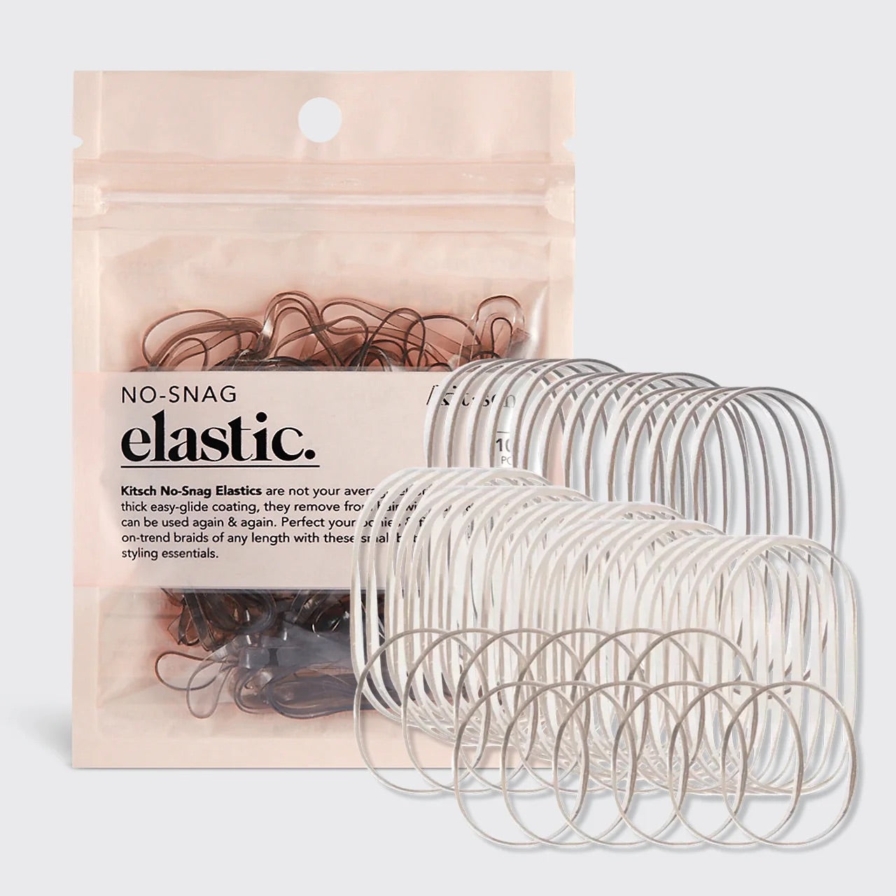 Kitsch No Snag Elastic - elastyczne gumki do włosów bez metalu z powłoką easy-glide, czarne, 100 sztuk