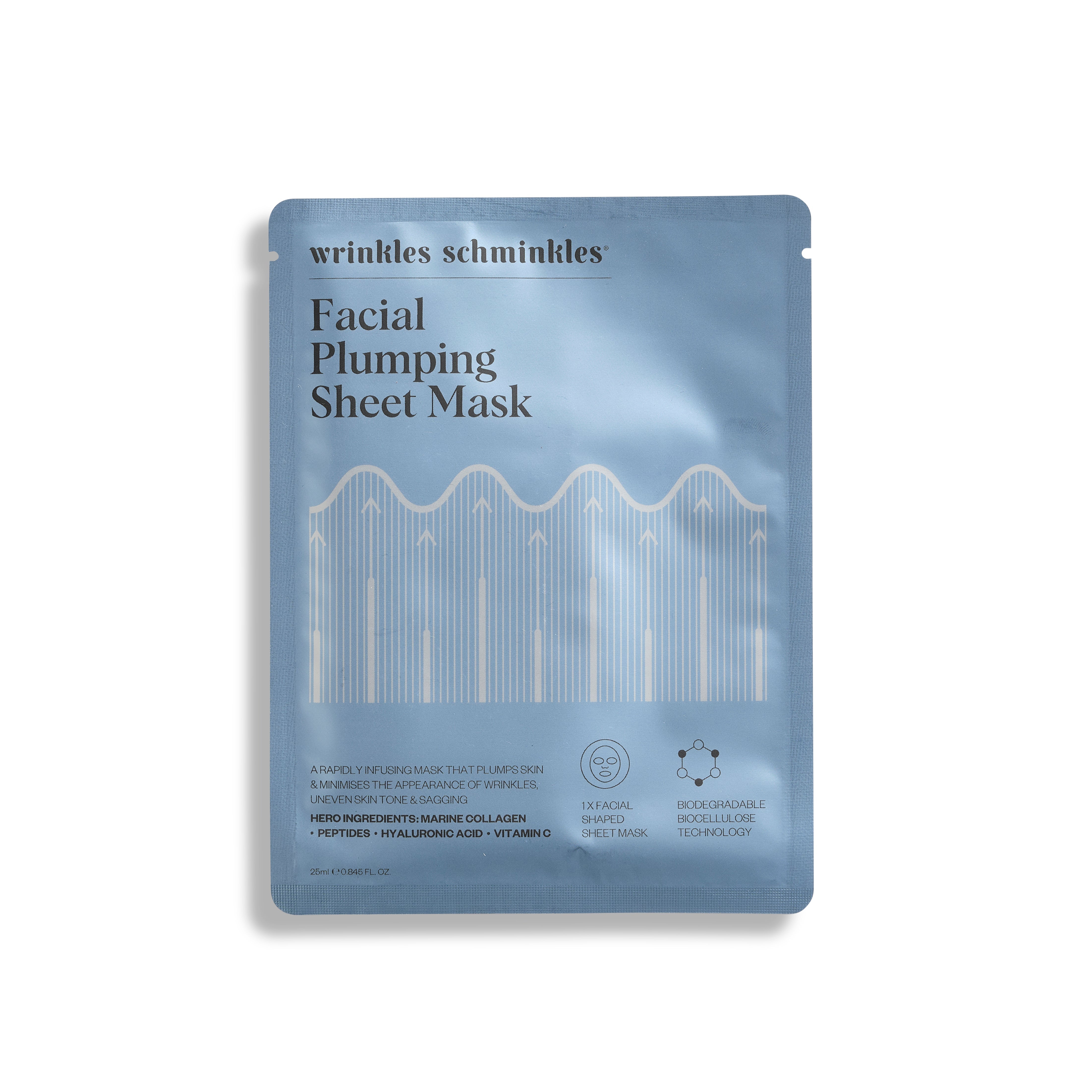 Wrinkles Schminkles Facial Plumping Mask - biodegradowalna maska w płachcie z morskim kolagenem i peptydami