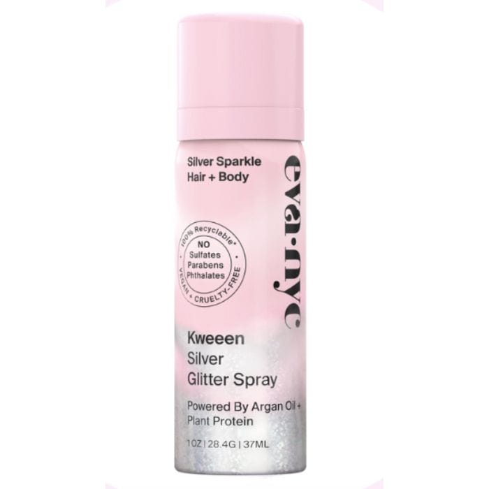 Eva NYC Kweeen Silver Glitter Spray - nielepki spray z srebrnym brokatem do włosów i ciała