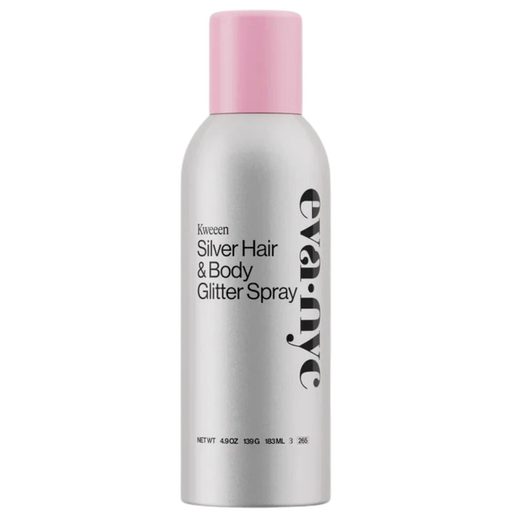 Eva NYC Kweeen Silver Glitter Spray - nielepki spray z srebrnym brokatem do włosów i ciała