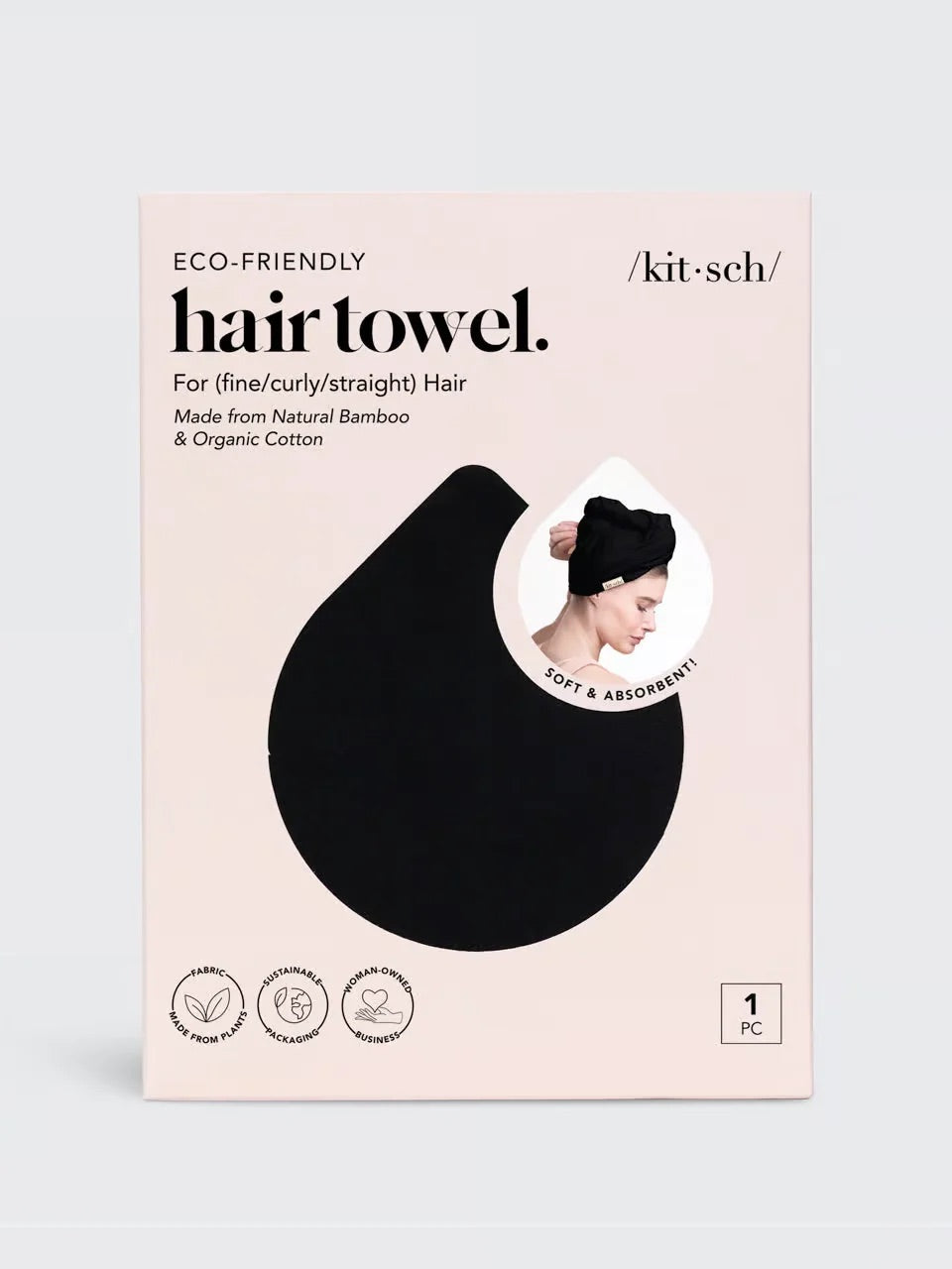 Kitsch Microfiber Hair Towel - Black - ręcznik do włosów z mikrofibry redukujący puszenie