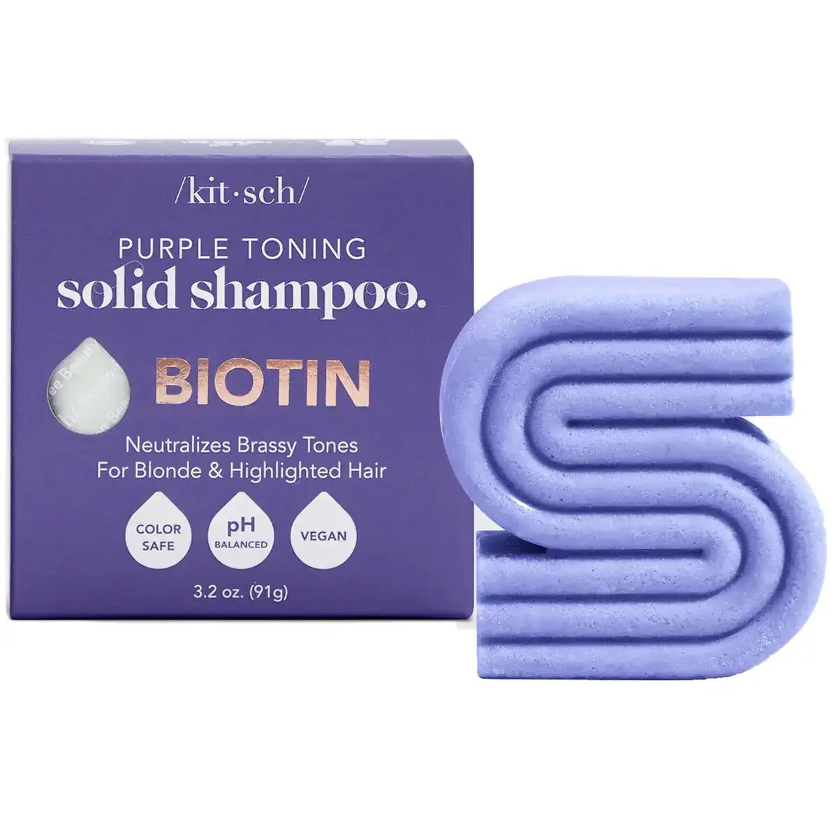 Kitsch Purple Toning Shampoo Biotin - fioletowy szampon w kostce z biotyną neutralizujący żółte tony 91 g