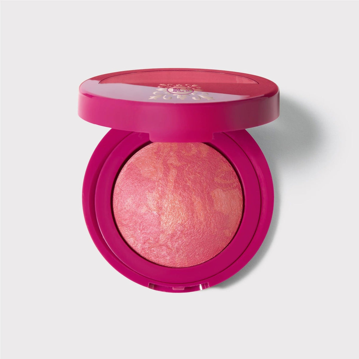Laura Geller Baked Blush-n-Brighten Marbleized Blush Skyline Sunset - otwarty różowy kompakt z marmurkowym różem | Ellemania