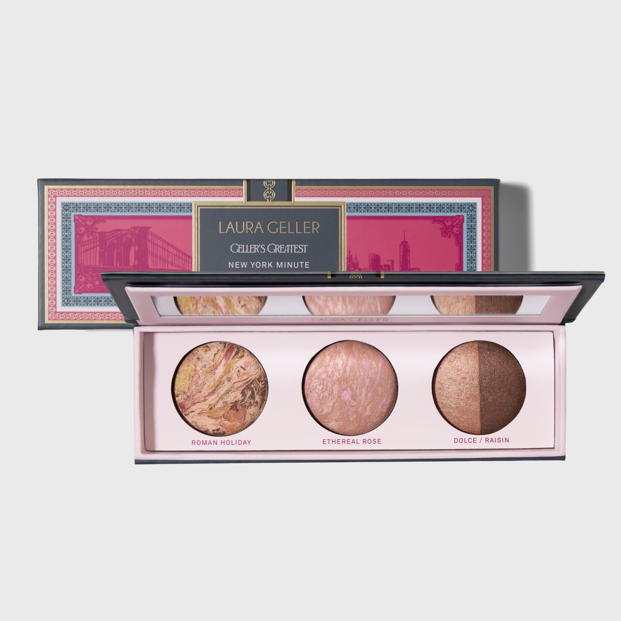 Laura Geller New York Minute Geller's Greatest Baked Face & Eye Palette - all-in-one makeup palette with baked blush, bronzer, and eyeshadow 1.5 g
