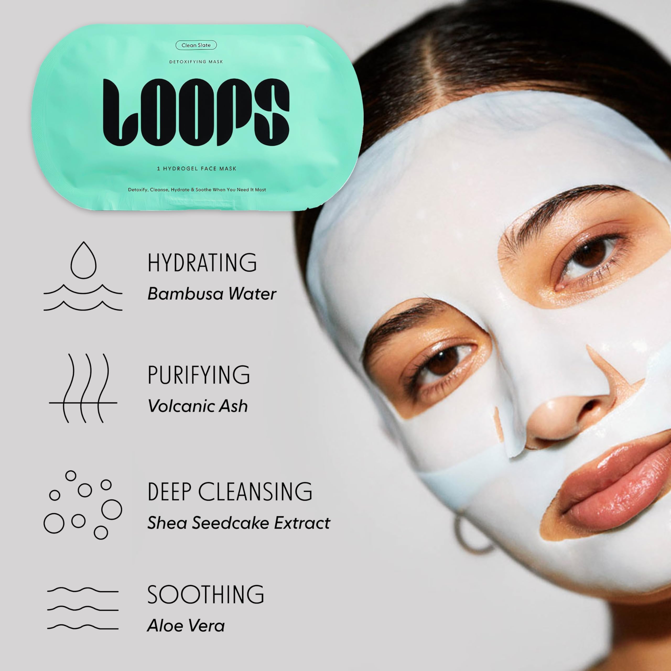 Loops Clean Slate Detoxifying Face Mask - detoksykująca hydrożelowa maska w płachcie z wulkanicznym popiołem 25 g