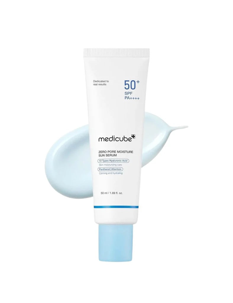 Medicube Zero Pore Moisture Sun Serum SPF 50+ PA++++ - lekkie nawilżające serum przeciwsłoneczne z 10 rodzajami kwasu hialuronowego 50 ml