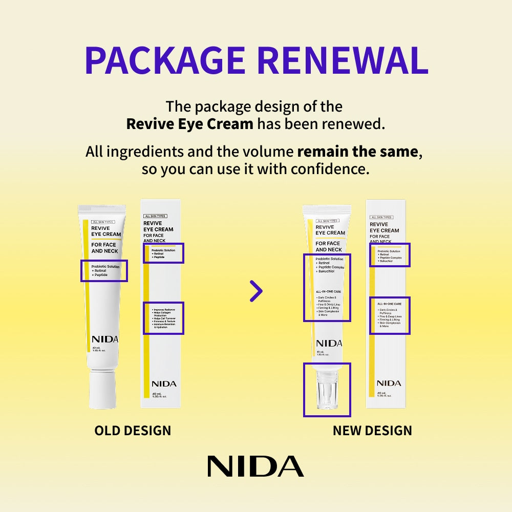 Nida Revive Eye Cream For Face & Neck - rewitalizujący krem pod oczy do twarzy i szyi z Retinalem i peptydami 40 ml