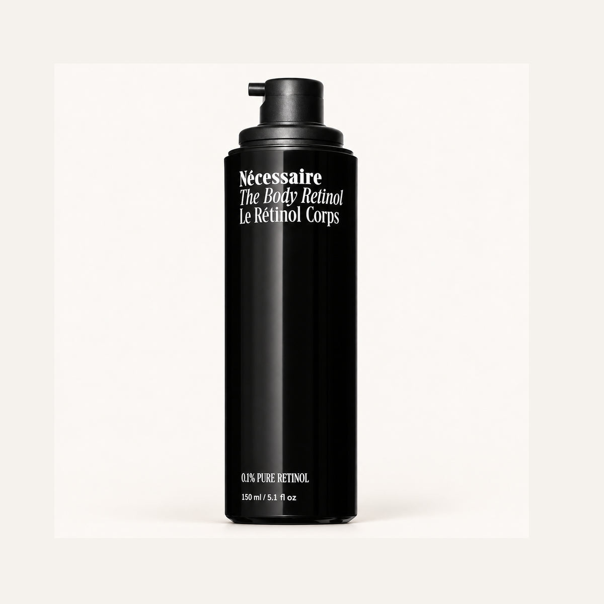 Nécessaire The Body Retinol 150 ml, czarna butelka z pompką z przodu | Ellemania