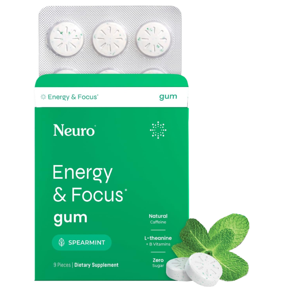 NeuroGum Energy & Focus Caffeine Gum Spearmint - bezcukrowa guma kofeinowa z L-teaniną i witaminami B