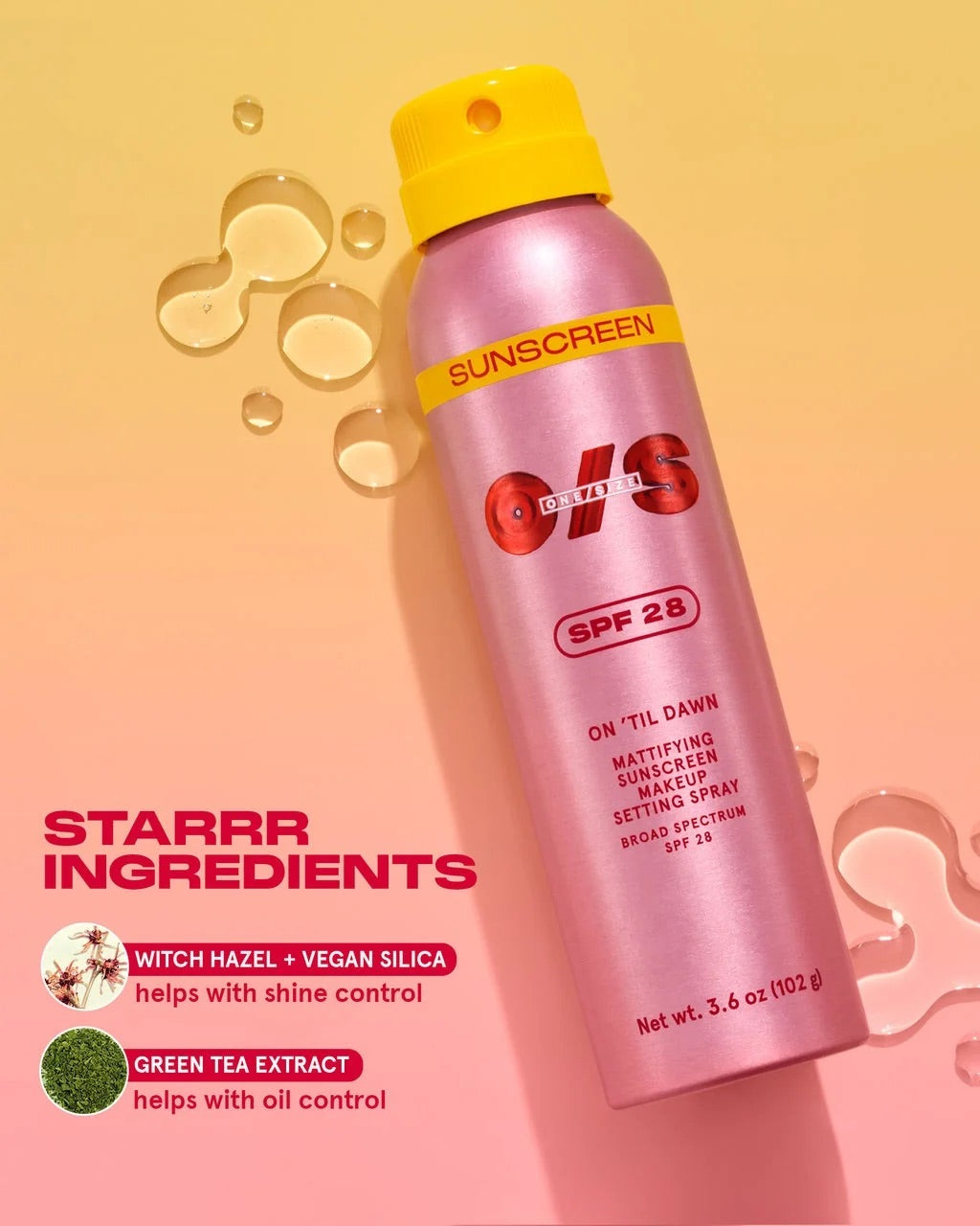 One Size On 'Til Dawn Mattifying Sunscreen Setting Spray SPF 28 - utrwalacz do makijażu z brokatem 102 g