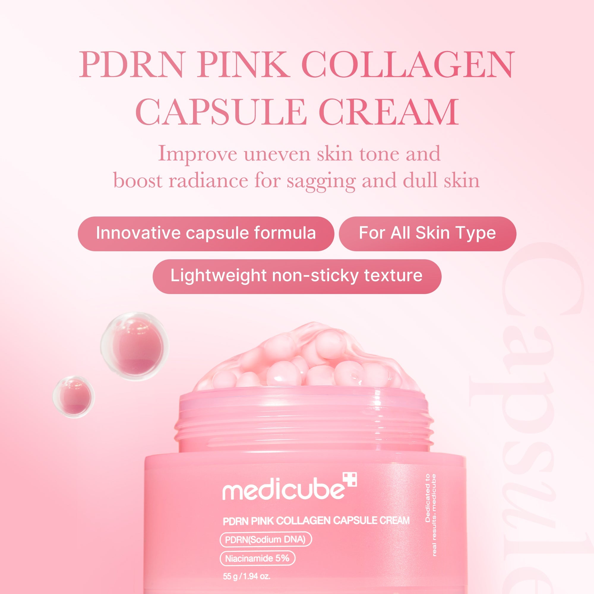 Medicube PDRN Pink Peptide Capsule Cream Strengthening Facial Cream with Collagen and PDRN 50 ml + 5 ml
