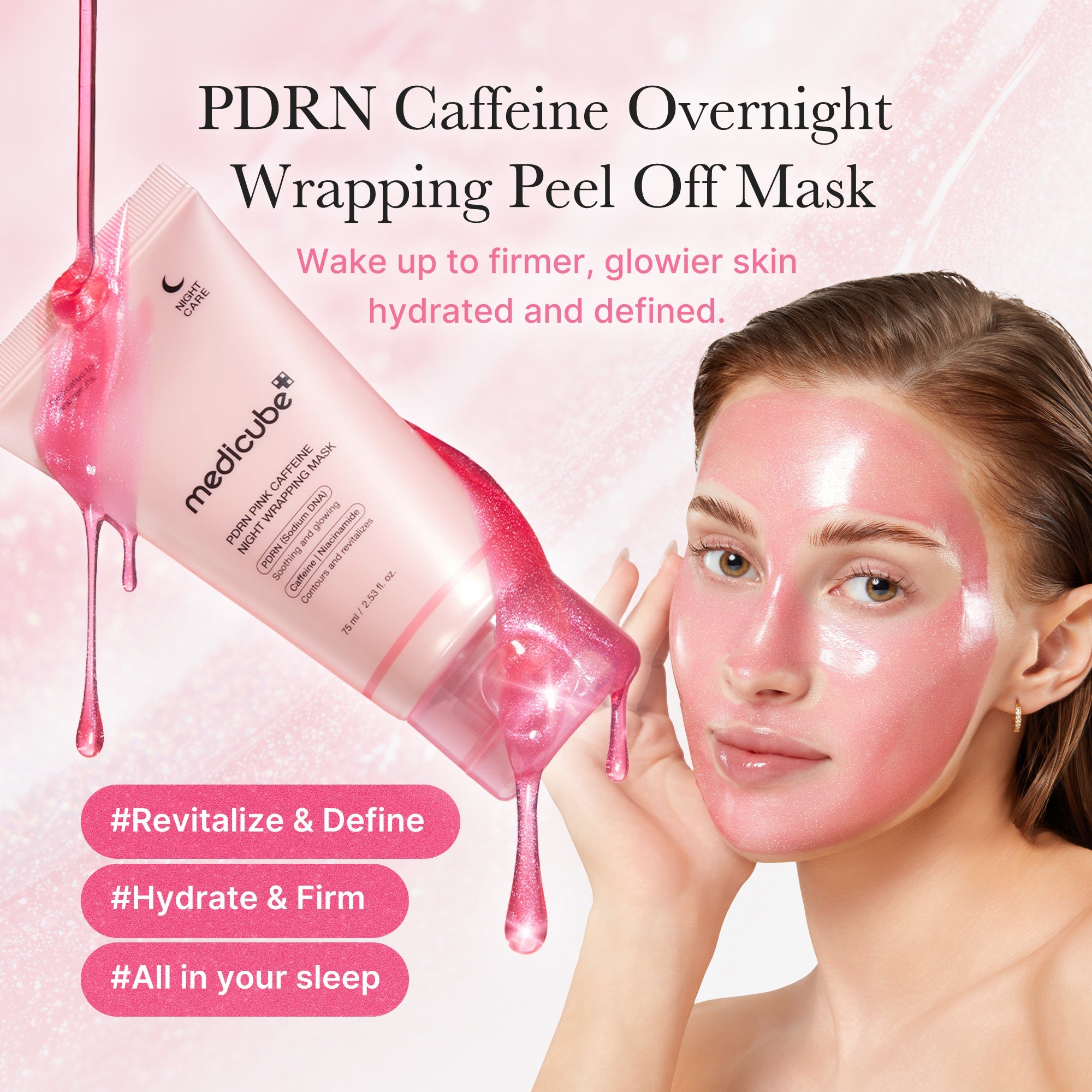 Medicube PDRN Pink Caffeine Night Wrapping Mask - nocna maska modelująca peel-off z kofeiną i peptydami 75 ml