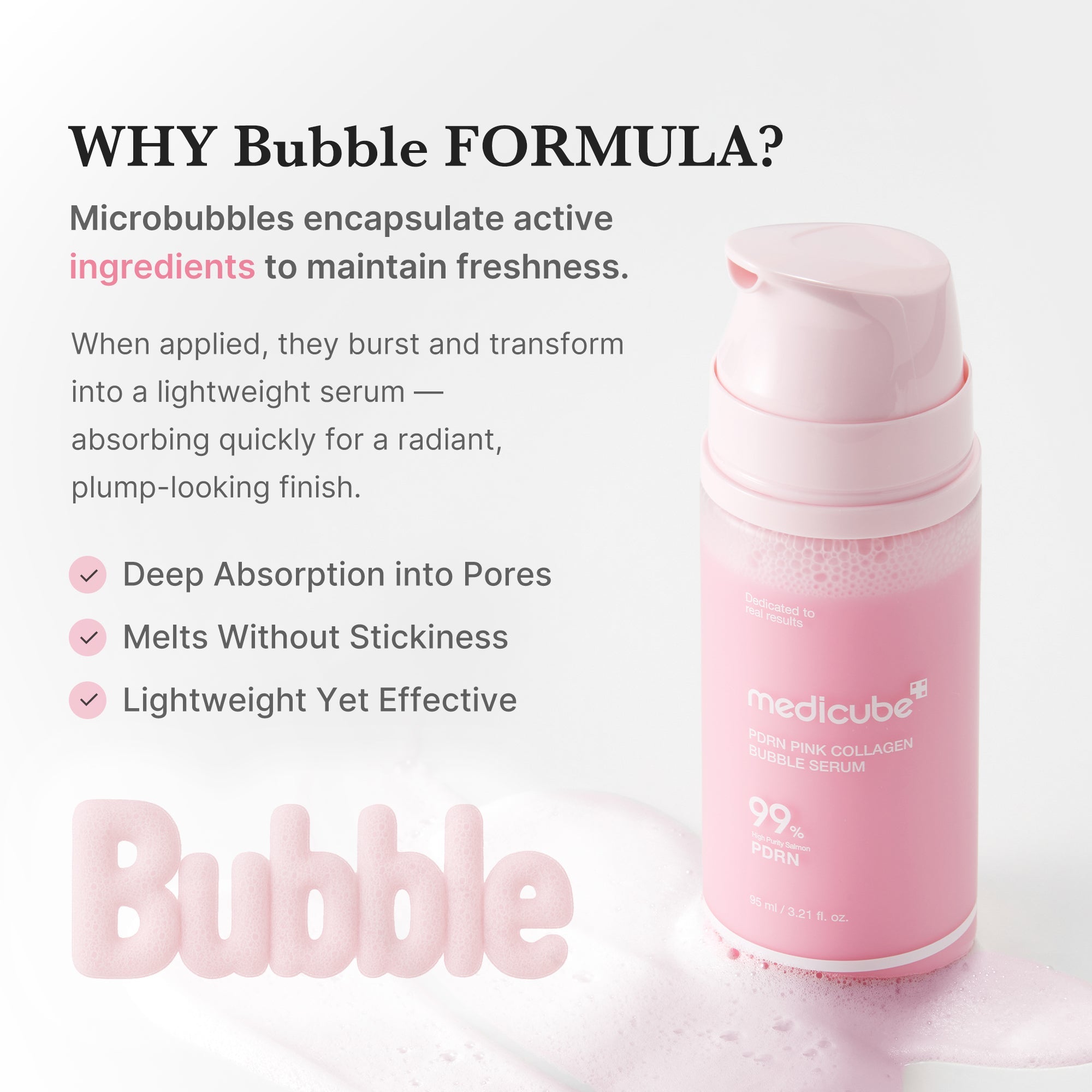 Medicube PDRN Pink Collagen Bubble Serum - rozświetlające serum ujędrniające w formie bąbelkowej do twarzy 95 ml