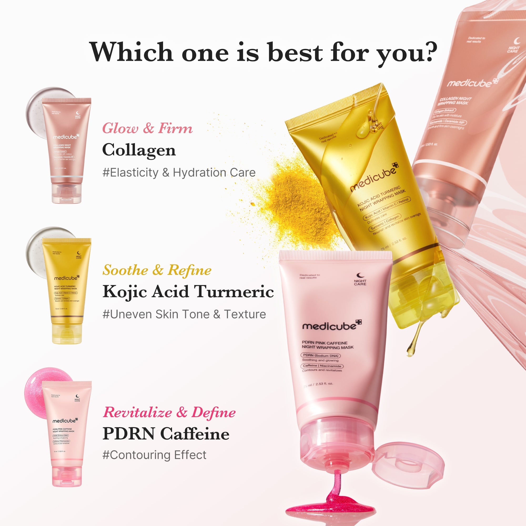 Medicube PDRN Pink Caffeine Night Wrapping Mask - nocna maska modelująca peel-off z kofeiną i peptydami 75 ml