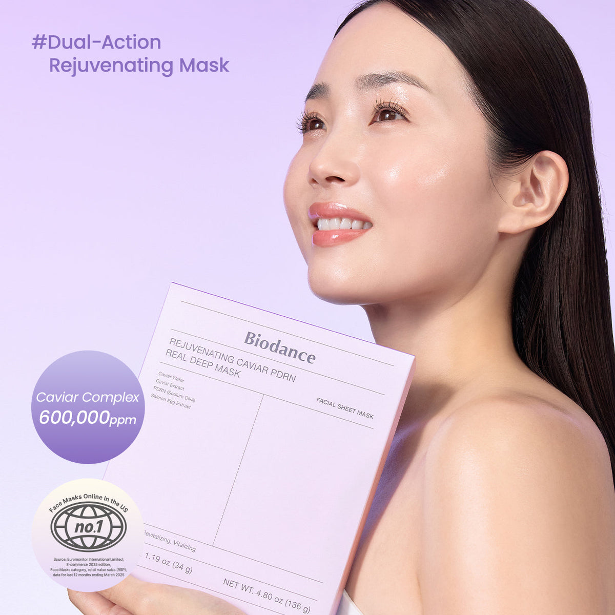 Biodance Rejuvenating Caviar PDRN Real Deep Mask - modelka z saszetką maski | Ellemania
