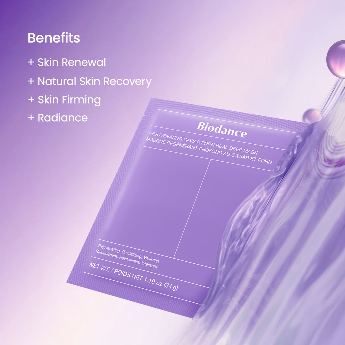 Biodance Rejuvenating Caviar PDRN Real Deep Mask - saszetka maski i fioletowa esencja | Ellemania