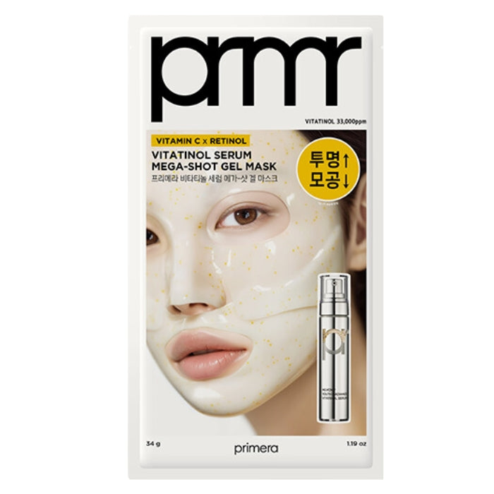 Primera Vitatinol Mega Shot Mask - rozświetlająca całonocna żelowa maska w płachcie z retinolem i witaminą C 34 g