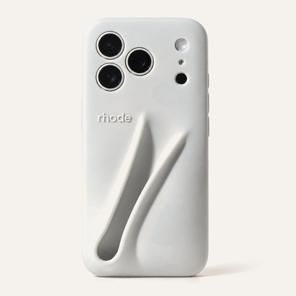 Rhode Lip Case, szare silikonowe etui na iPhone z uchwytem na błyszczyk, tył etui z logo rhode | Ellemania