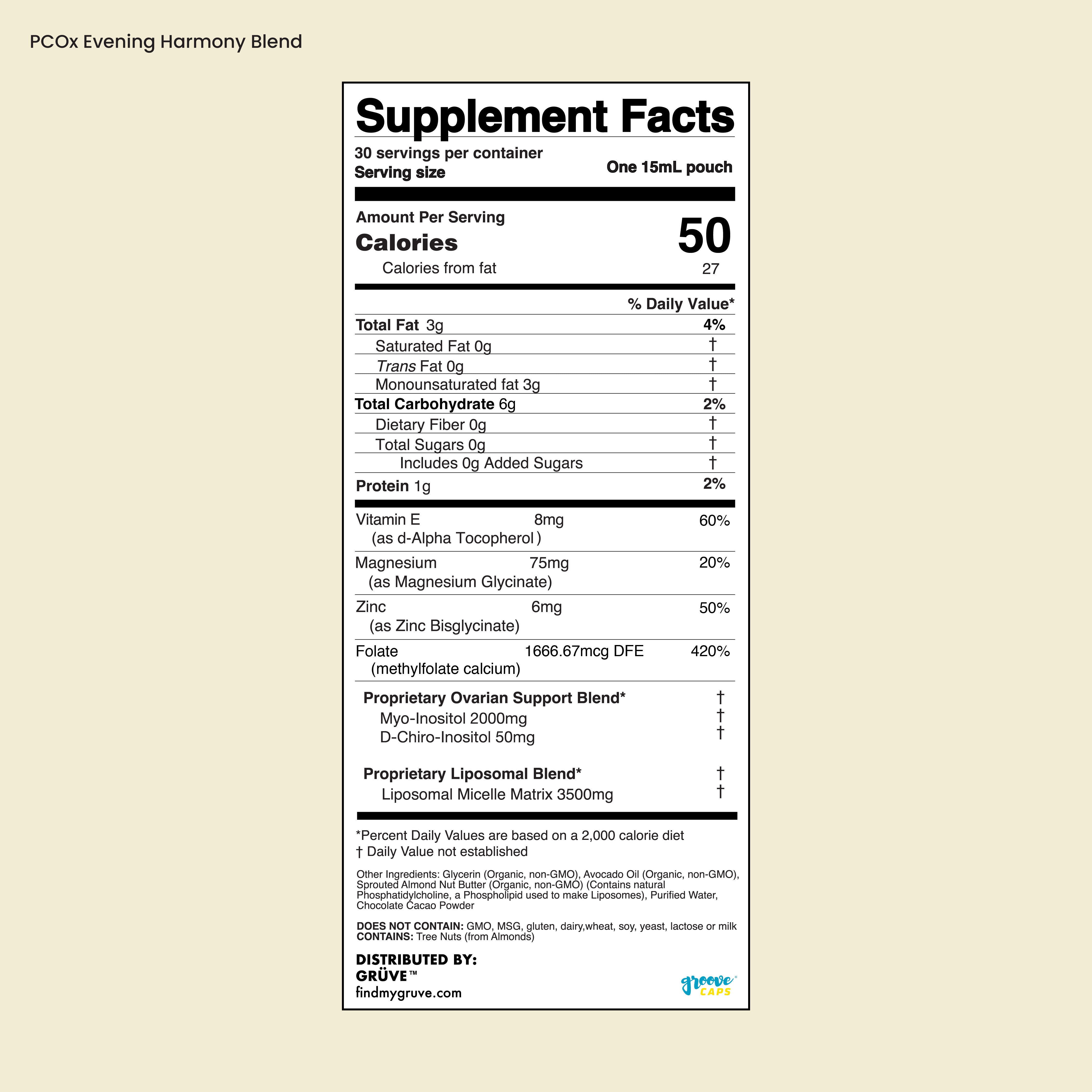 Grüve PCOx Harmony Blend - liposomalny suplement diety na równowagę hormonalną przy PCOS 15 ml
