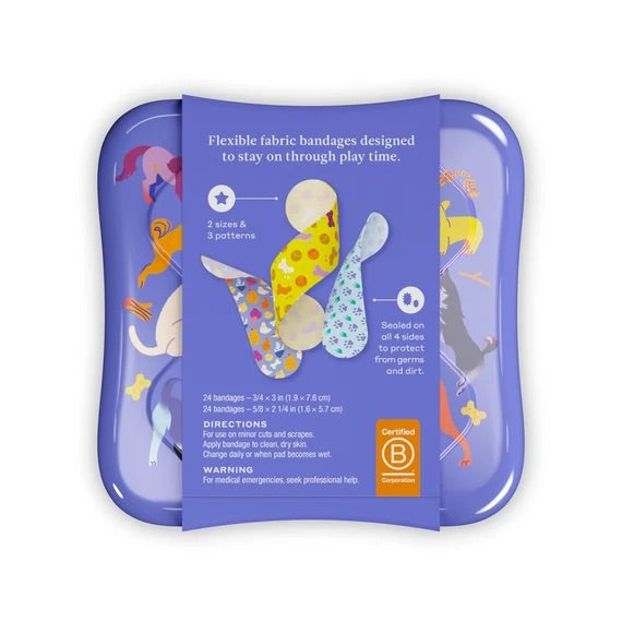 Welly Flex Fabric Bandages - plastry opatrunkowe z psimi wzorami w metalowej puszce, 48 sztuk