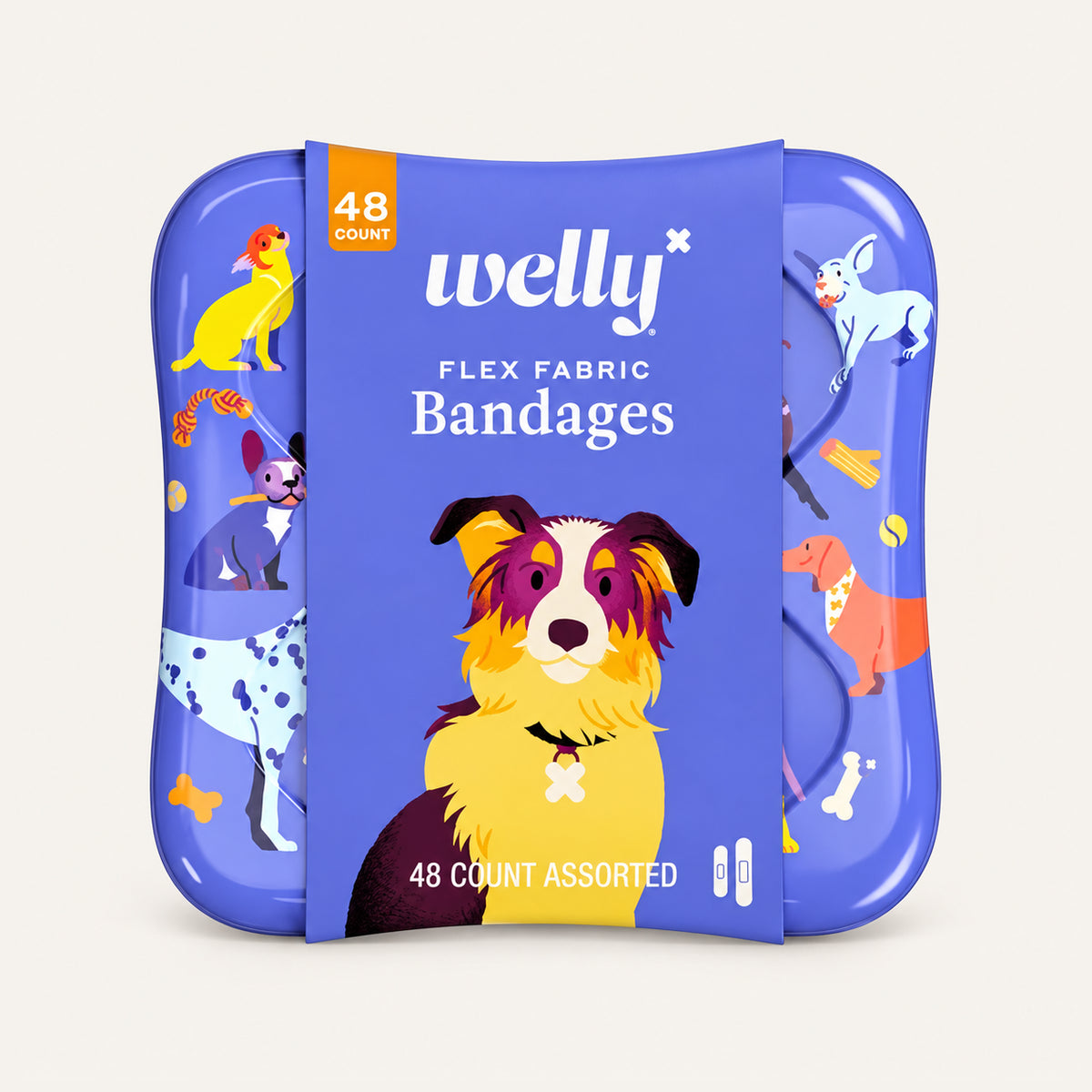Welly Flex Fabric Bandages 48 szt., metalowa puszka z psimi wzorami z przodu | Ellemania