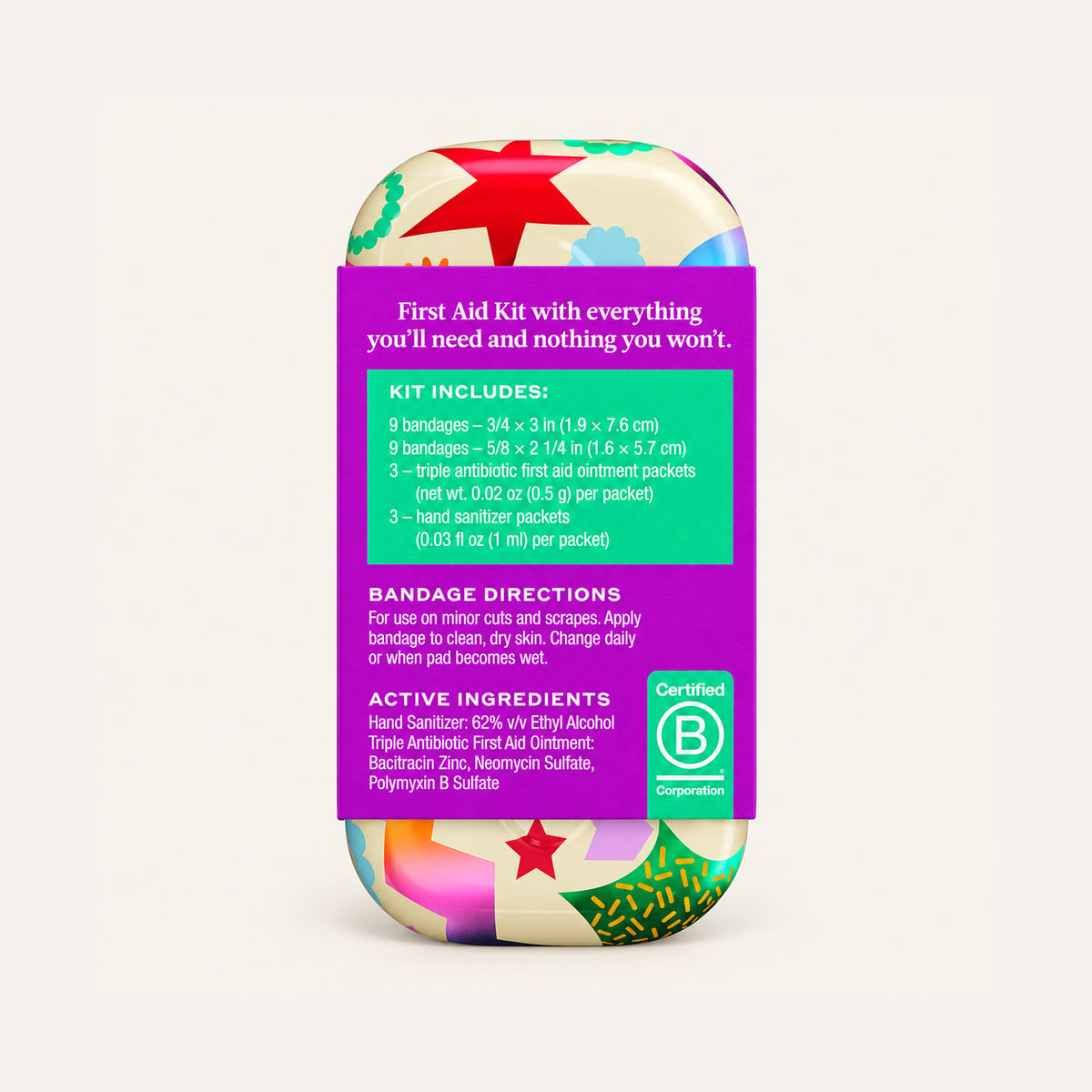Welly Kid's Quick Fix Colorwash First Aid Kit Multi-Color 24 szt., tył opakowania z listą zawartości | Ellemania