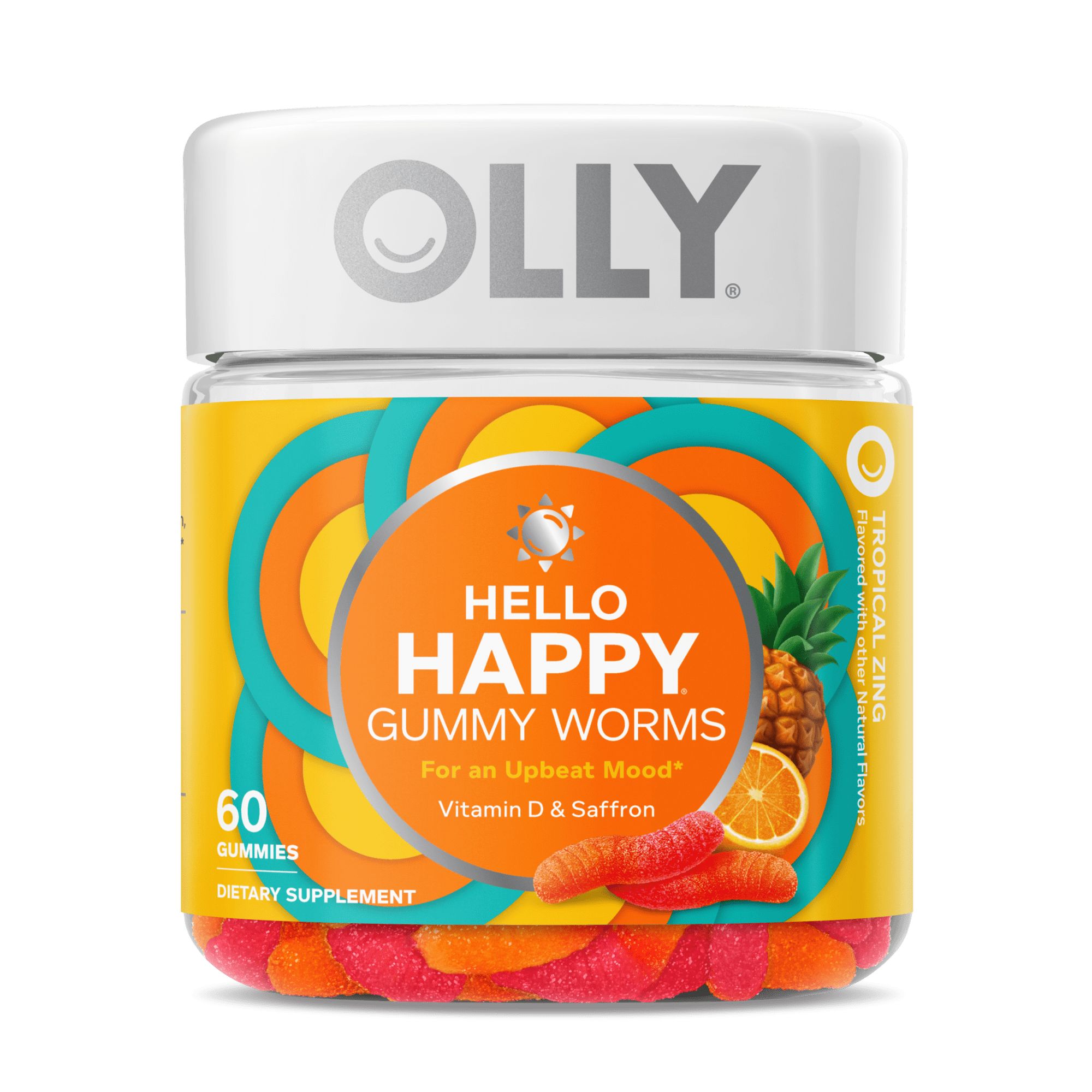 OLLY Hello Happy Gummy Worms - żelki na poprawę nastroju z ekstraktem z szafranu i witaminą D