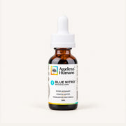Ageless Humans Blue Nitro Methylene Blue 1% Drops 30 ml, buteleczka z pipetą z przodu | Ellemania