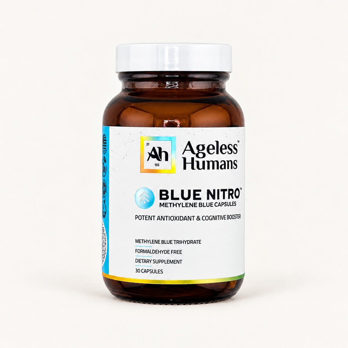 Ageless Humans Blue Nitro Methylene Blue Capsules 30 kapsułek, butelka z przodu | Ellemania