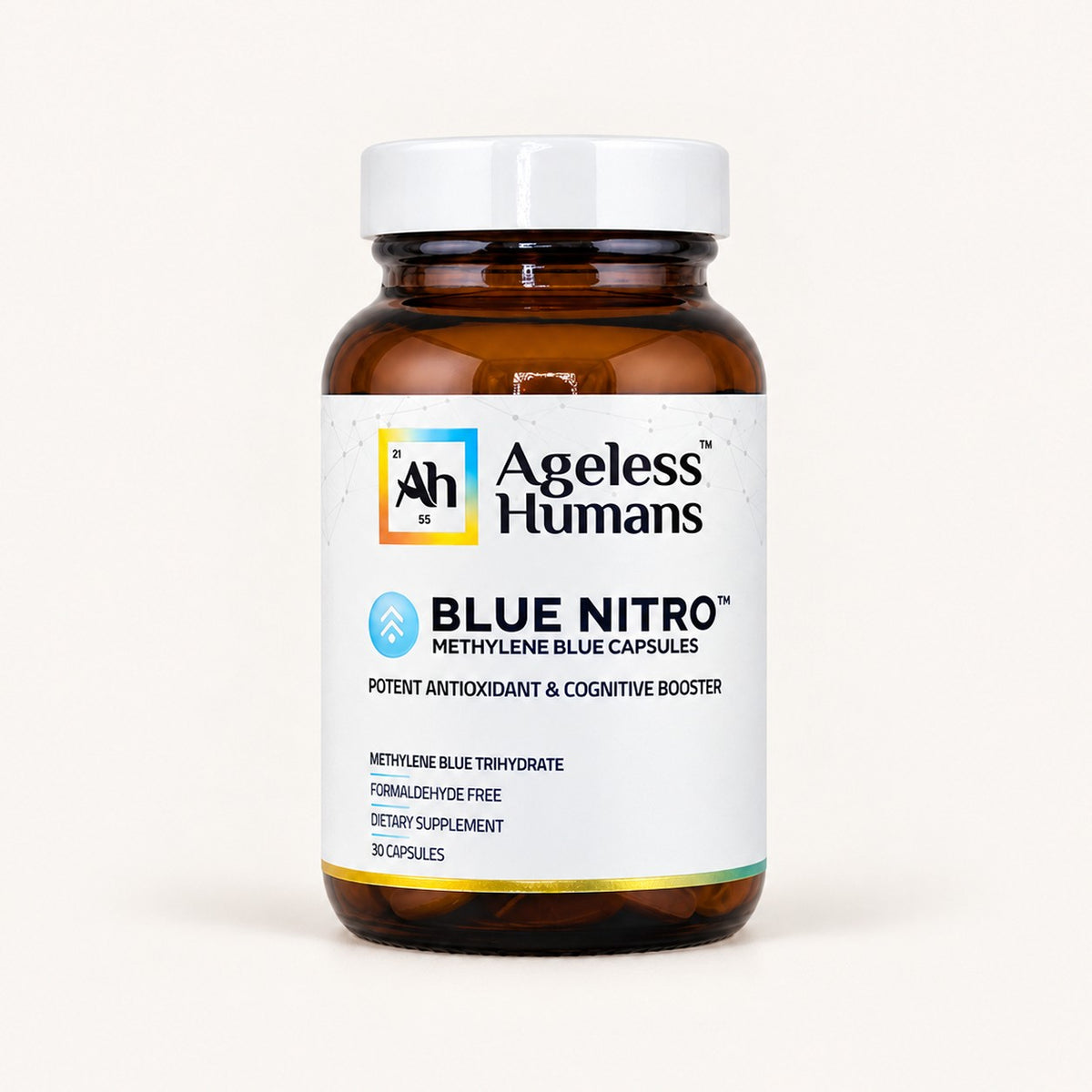 Blue Nitro Methylene Blue Capsules 30 szt., butelka z kapsułkami z przodu | Ellemania