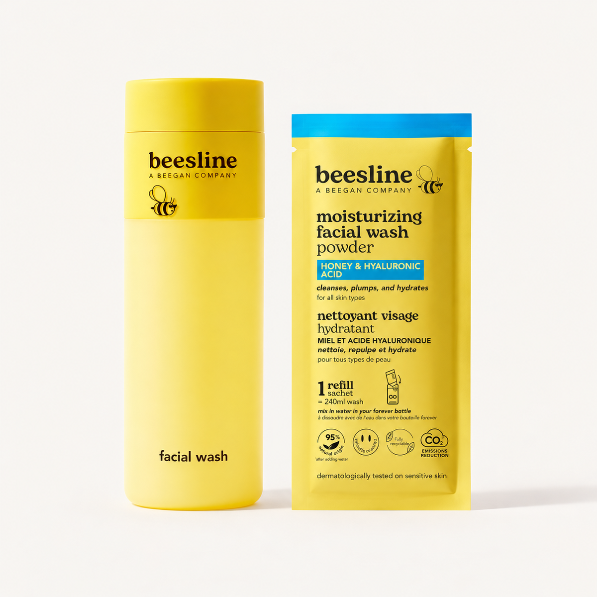 Beesline Moisturizing Facial Wash Kit Honey & Hyaluronic Acid - butelka Forever i saszetka z proszkiem do mycia twarzy | Ellemania