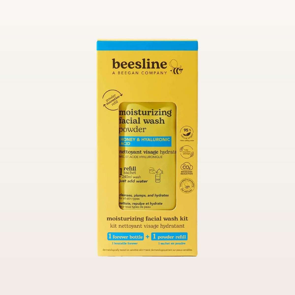 Beesline Moisturizing Facial Wash Kit Honey & Hyaluronic Acid - pudełko zestawu, widok z przodu | Ellemania