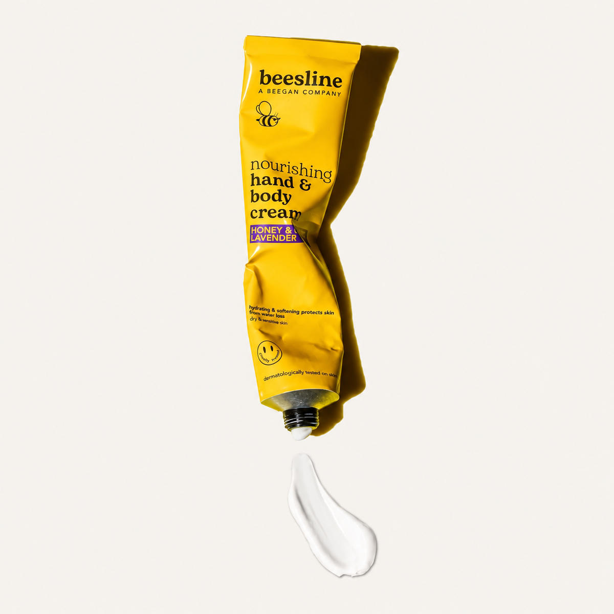 Beesline Nourishing Hand & Body Cream Honey & Organic Lavender - tuba z wyciśniętym kremem | Ellemania